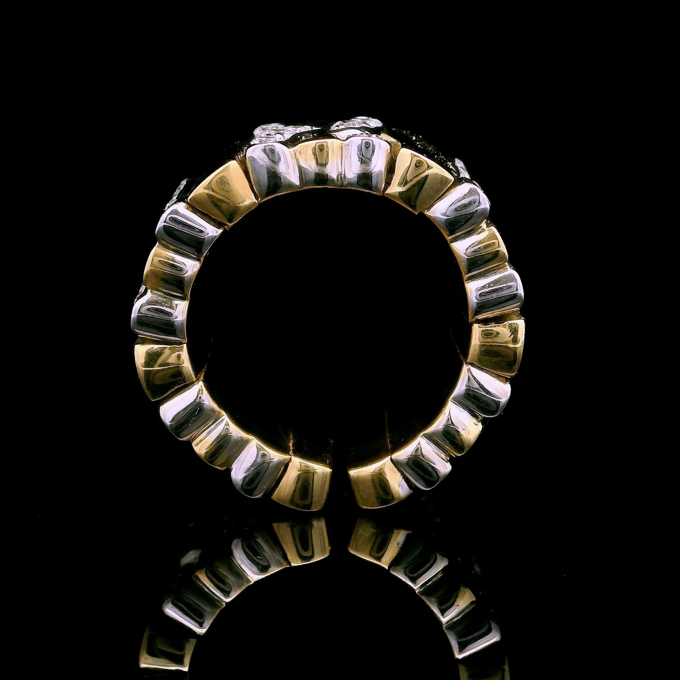 18k Yellow & White Gold 1ctw Diamond Flexible 12.8mm Wide Open Band Ring For Sale 1