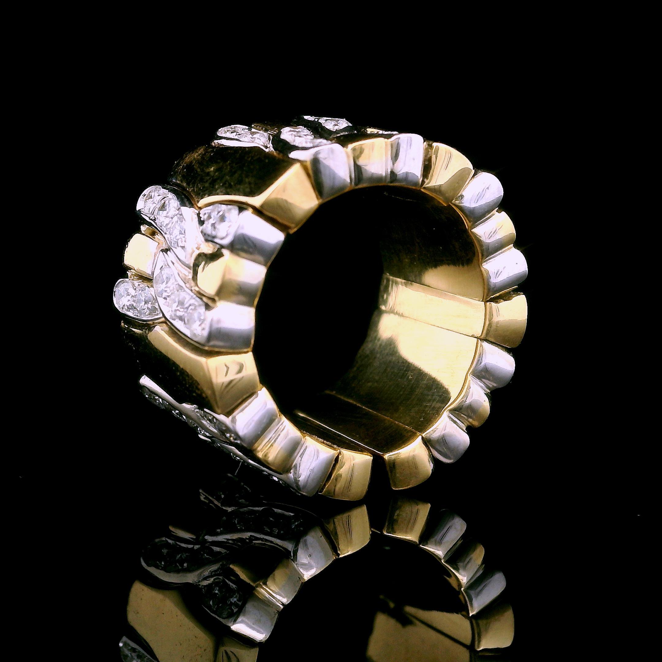 18k Yellow & White Gold 1ctw Diamond Flexible 12.8mm Wide Open Band Ring For Sale 2