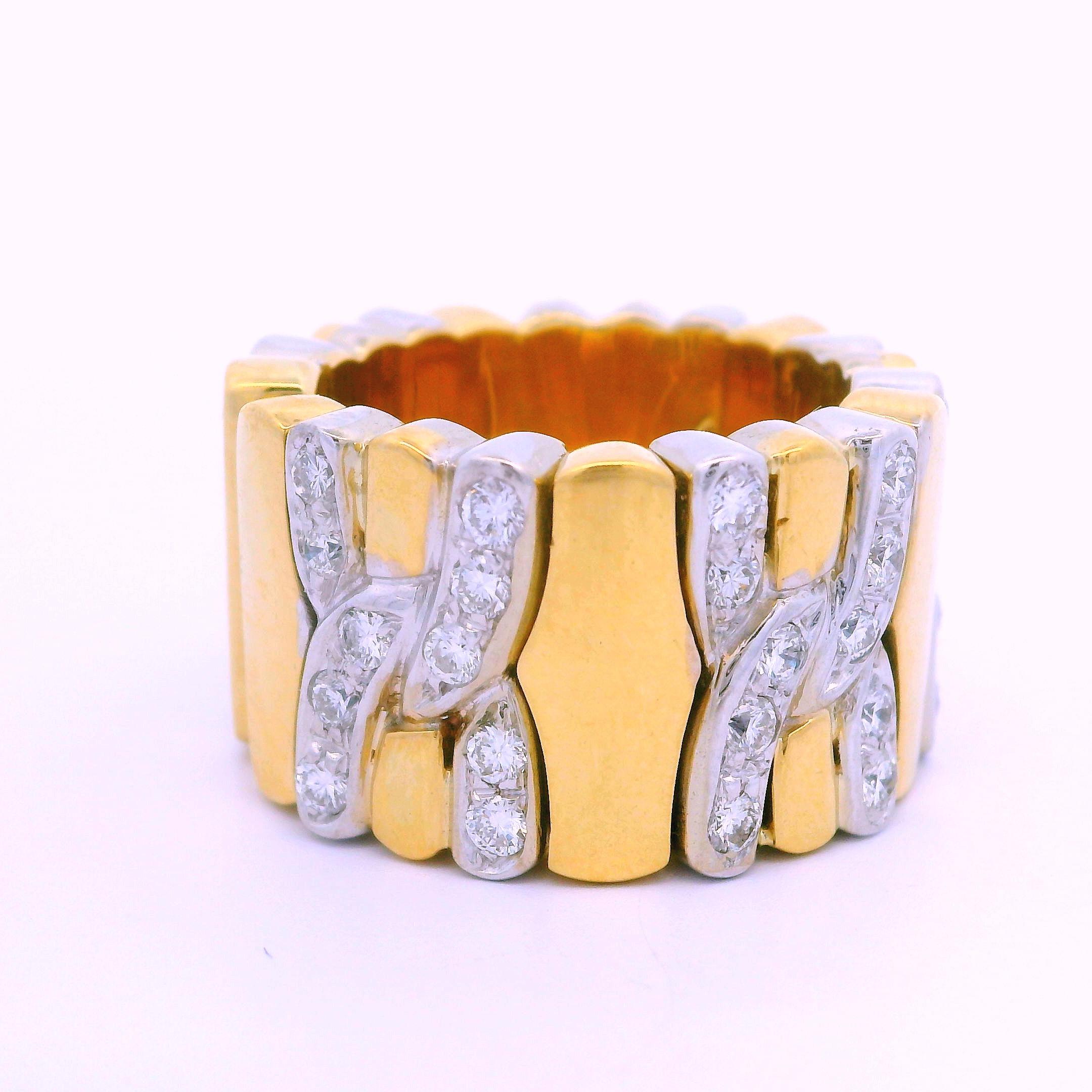 18k Yellow & White Gold 1ctw Diamond Flexible 12.8mm Wide Open Band Ring For Sale 3