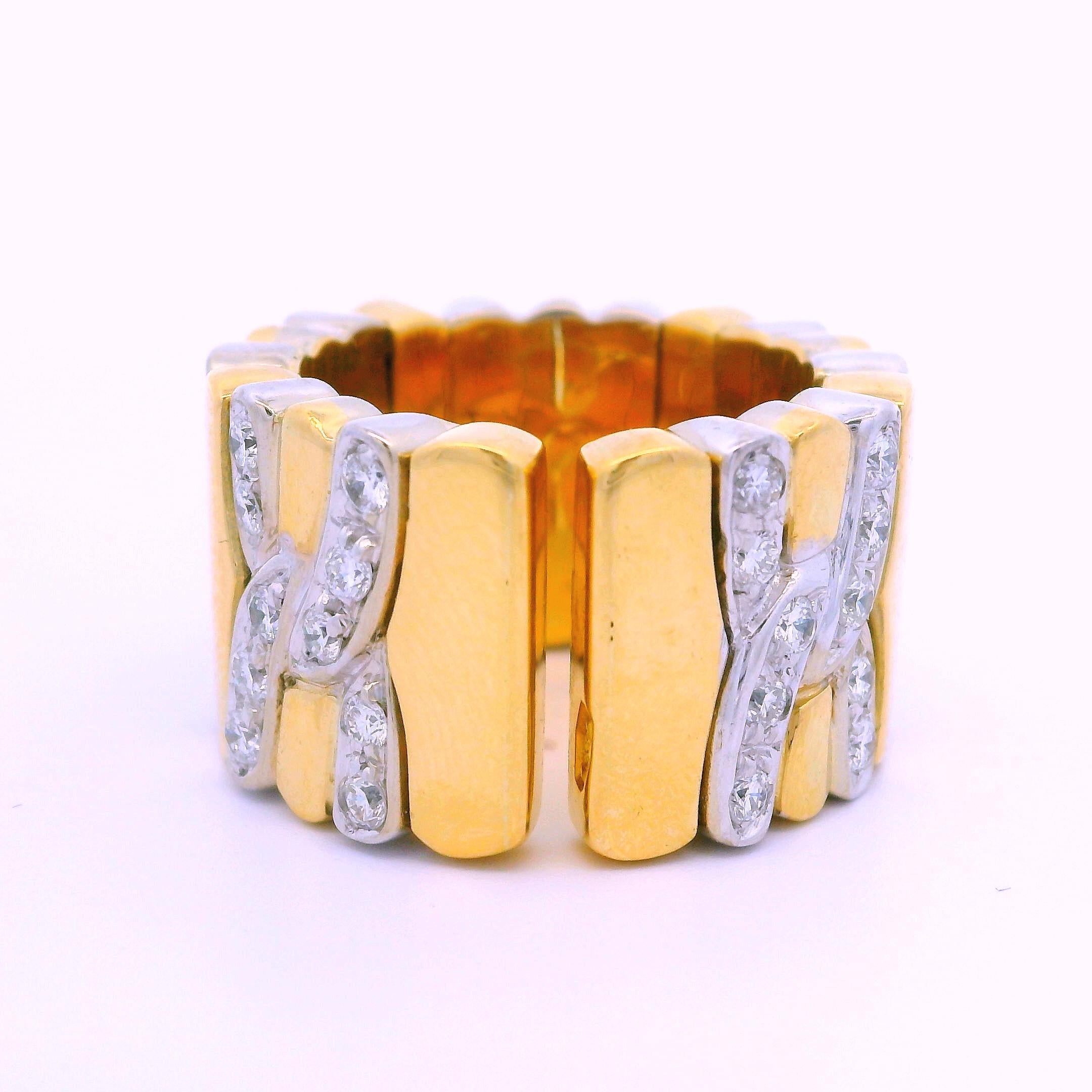 18k Yellow & White Gold 1ctw Diamond Flexible 12.8mm Wide Open Band Ring For Sale 4