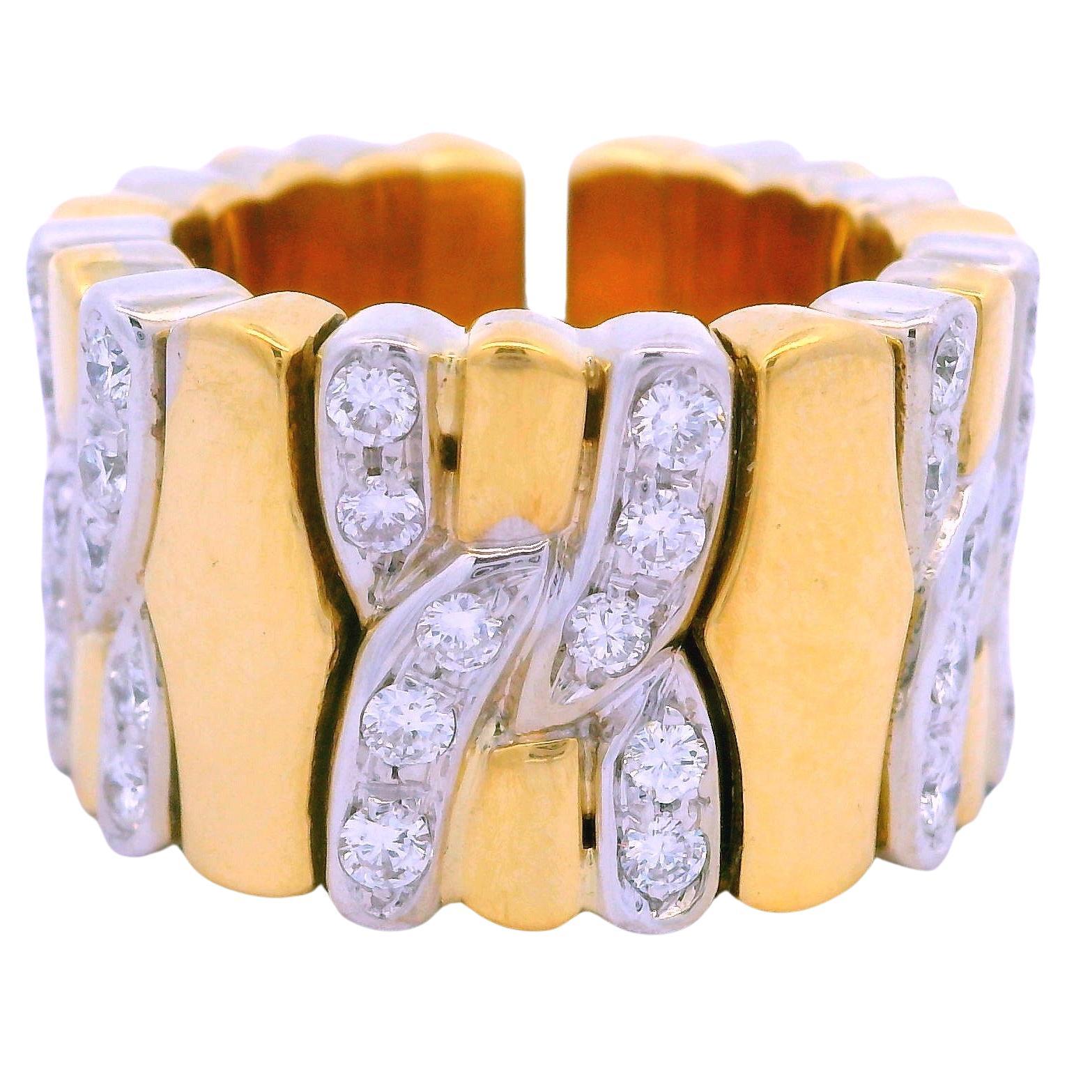 18k Yellow & White Gold 1ctw Diamond Flexible 12.8mm Wide Open Band Ring