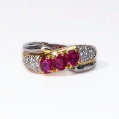 18K Yellow & White Gold 3 Stone Ring W/ 1.02 ct Natural Diamonds & Ruby-IGI Cert