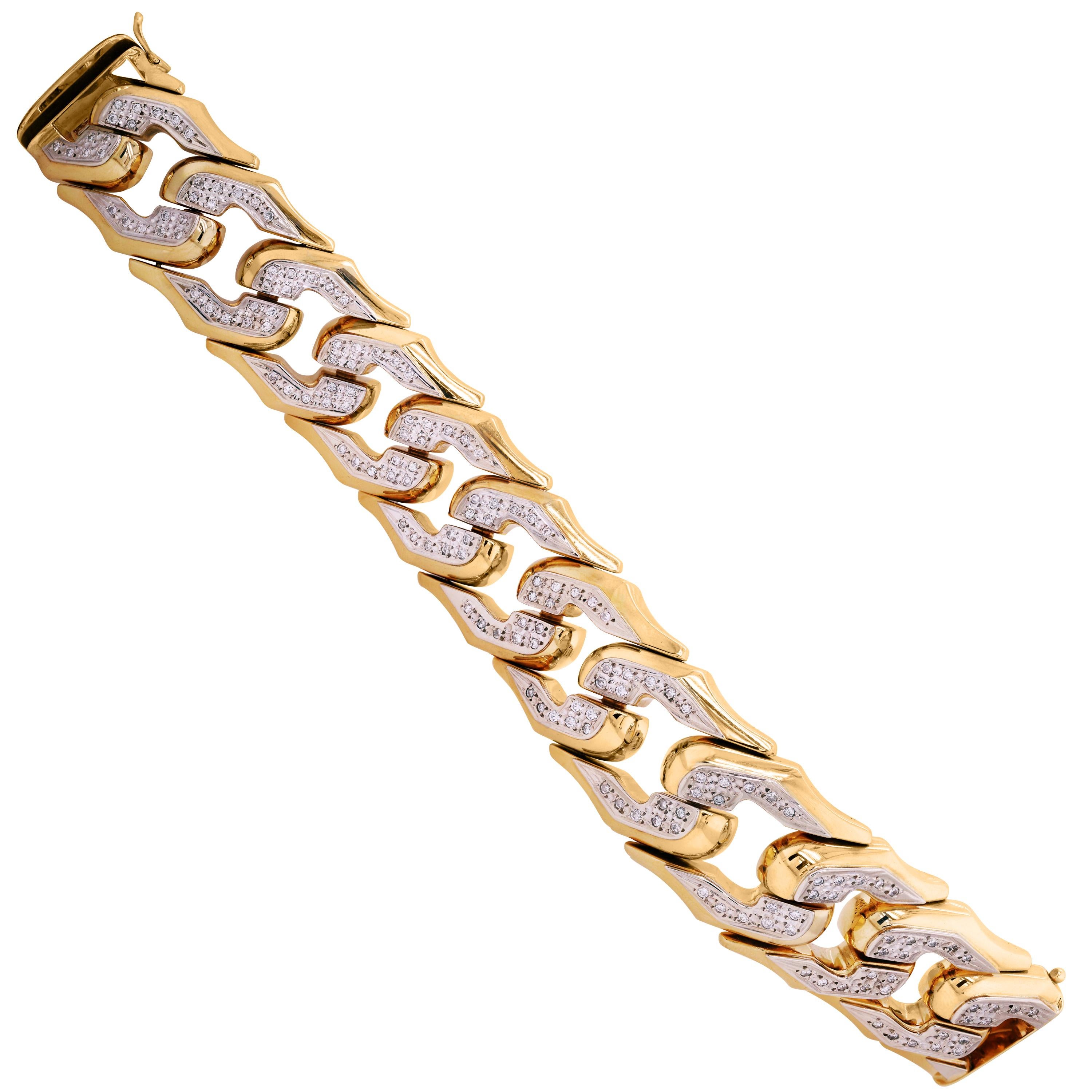 Women's 18 Karat Yellow White Gold and Diamond Cuban Link Bracelet