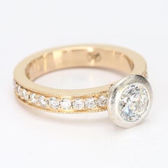 18k Yellow & White Gold Bezel Set Solitaire Ring with Diamond Band - Size 5.75
