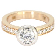 18k Yellow 
White Gold Bezel Set Solitaire Ring with Diamond Band - Size 5.75