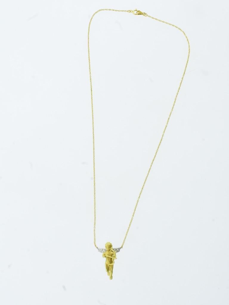 18K Gelb & Weißgold Cherub mit Diamant-Flügeln hält ein Lover's Bow & Arrow. im Zustand „Hervorragend“ im Angebot in Aspen, CO
