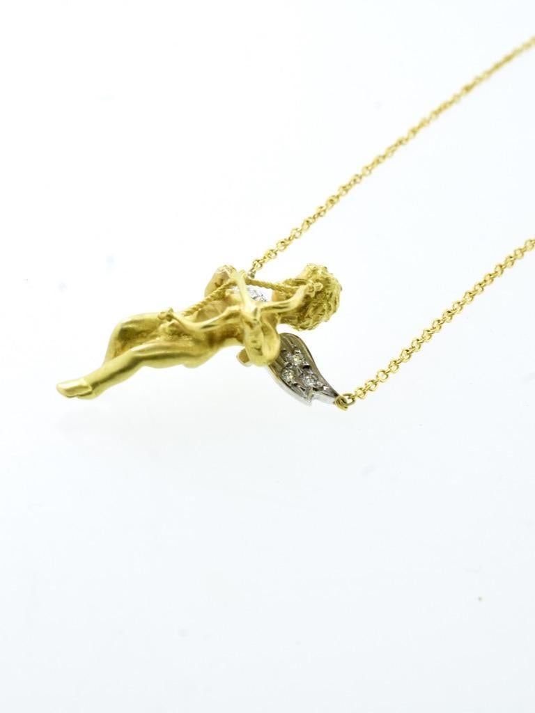 18K Gelb & Weißgold Cherub mit Diamant-Flügeln hält ein Lover's Bow & Arrow. für Damen oder Herren im Angebot