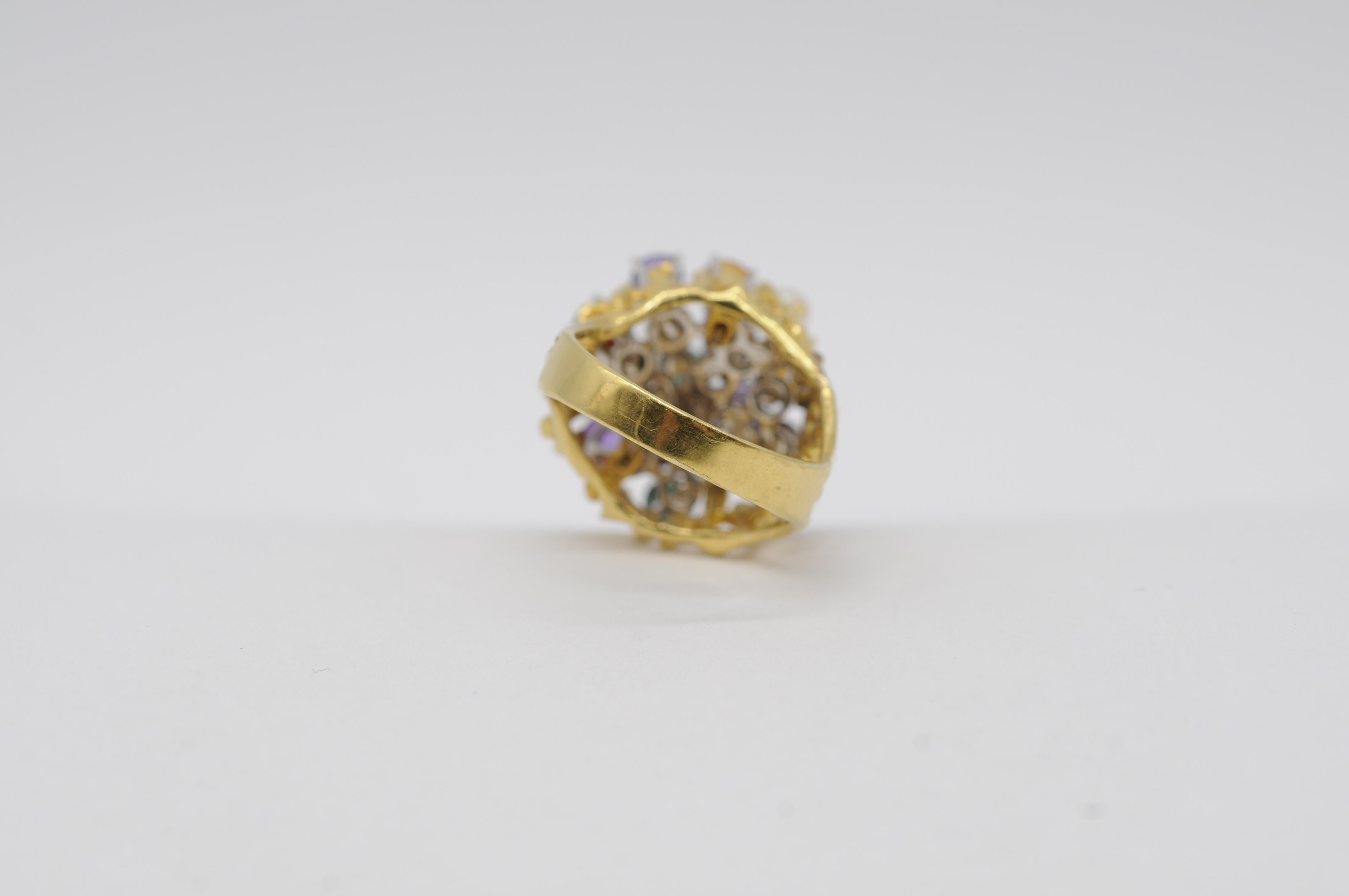 Anello Cocktail in oro giallo/bianco 18k con tormaline, citrini, ametiste e perle in vendita 6