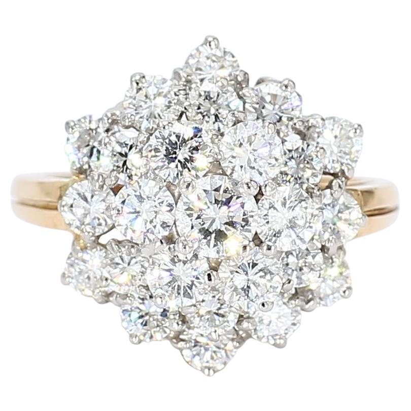 18k Gelb 
Weißgold Diamant-Cluster-Cocktail-Ring - Größe 5,25 im Angebot