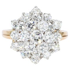 Anello cocktail con diamanti a grappolo in oro giallo e bianco 18k - Misura 5,25