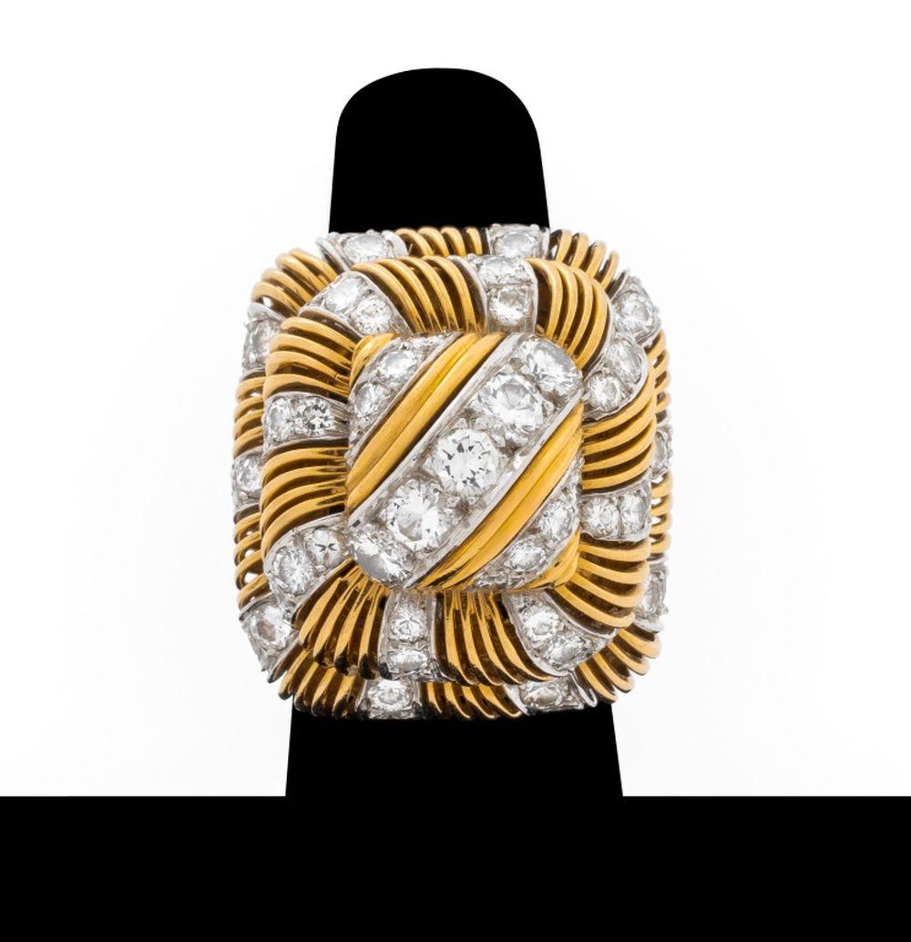 Modernista Anello Cocktail con diamanti in oro giallo e bianco 18 carati in vendita