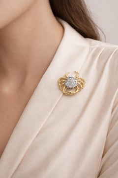18K Yellow & White Gold Diamond Crab Brooch Pin