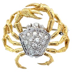 18K Yellow & White Gold Diamond Crab Brooch Pin