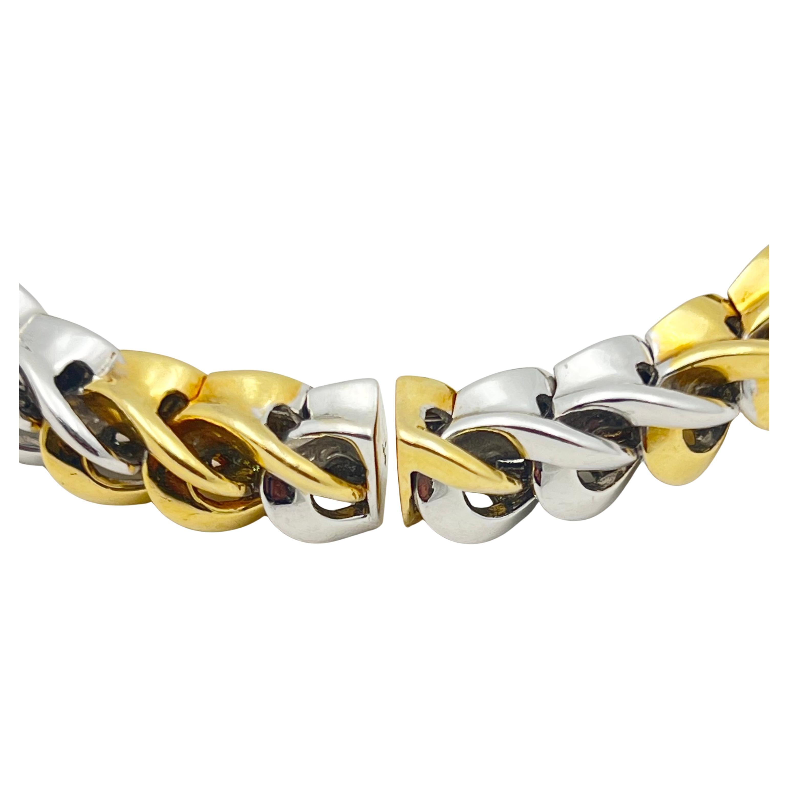 18k Yellow White Gold Diamond Curb Link Cuff Bracelet In Excellent Condition For Sale In Palm Beach, FL
