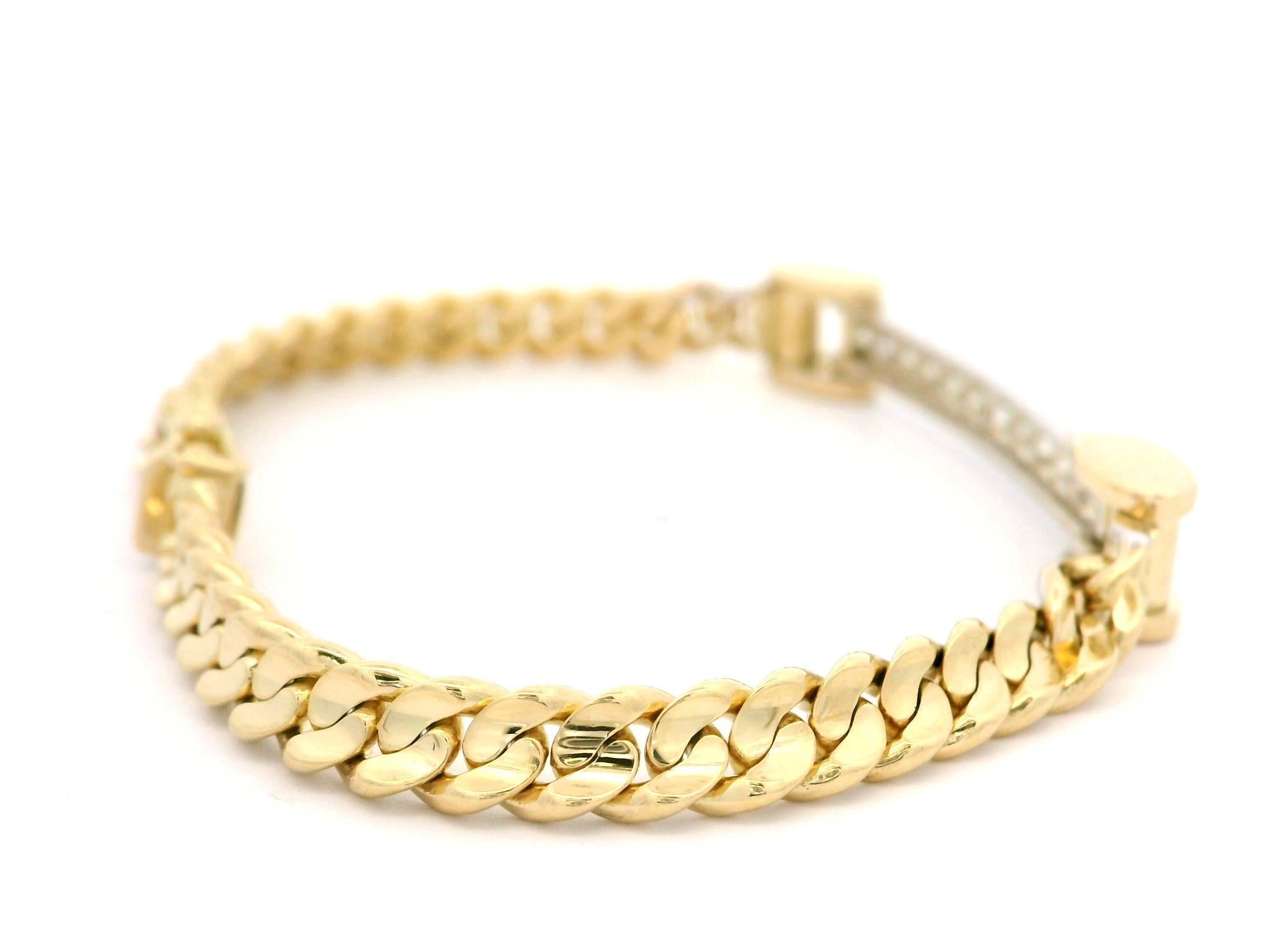 18k Yellow & White Gold Diamond ID Bar Well Made Cuban Curb Link Bracelet 5