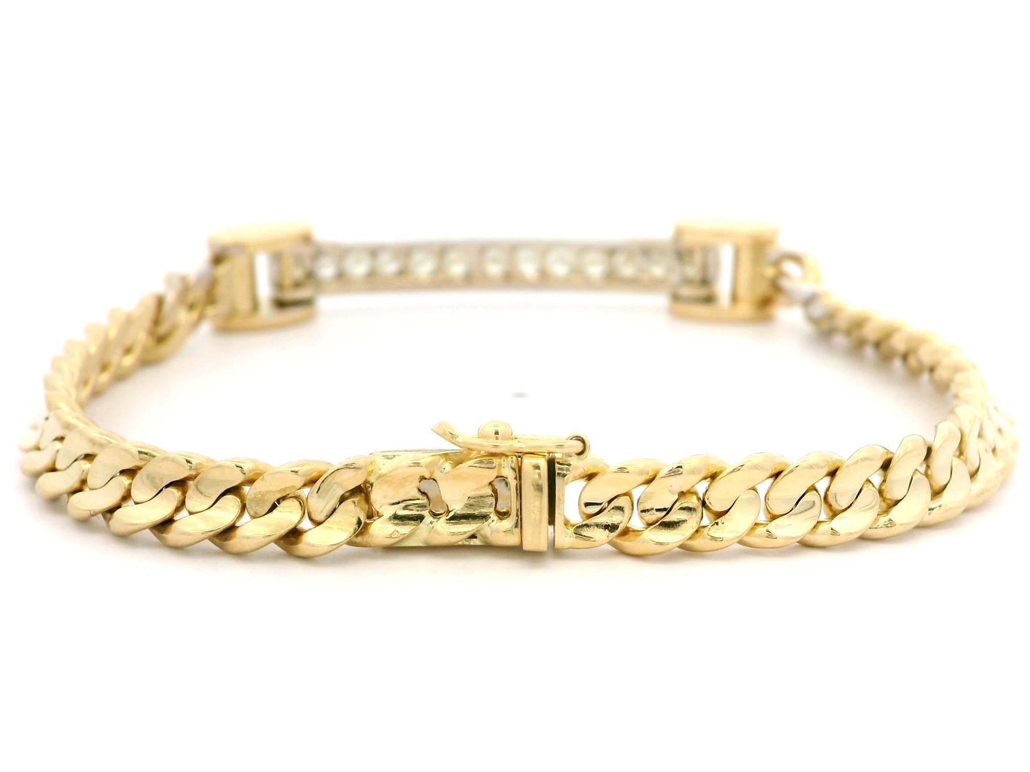 18k Yellow & White Gold Diamond ID Bar Well Made Cuban Curb Link Bracelet 6