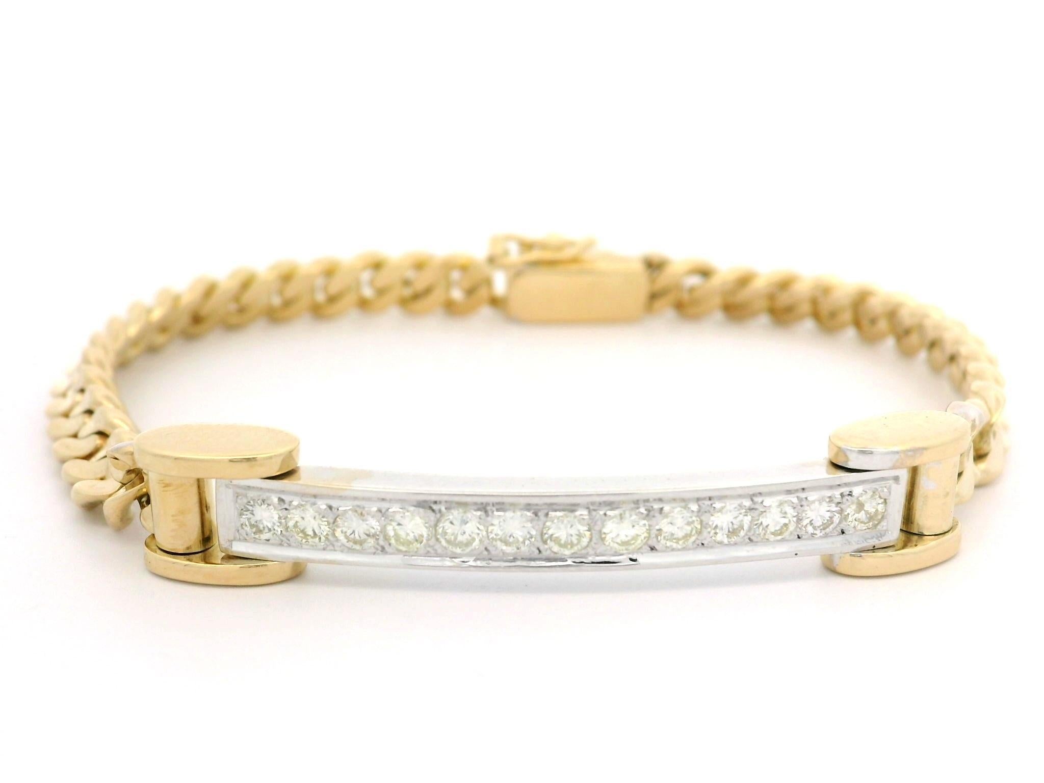18k Yellow & White Gold Diamond ID Bar Well Made Cuban Curb Link Bracelet 4