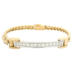 18k Yellow & White Gold Diamond ID Bar Well Made Cuban Curb Link Bracelet