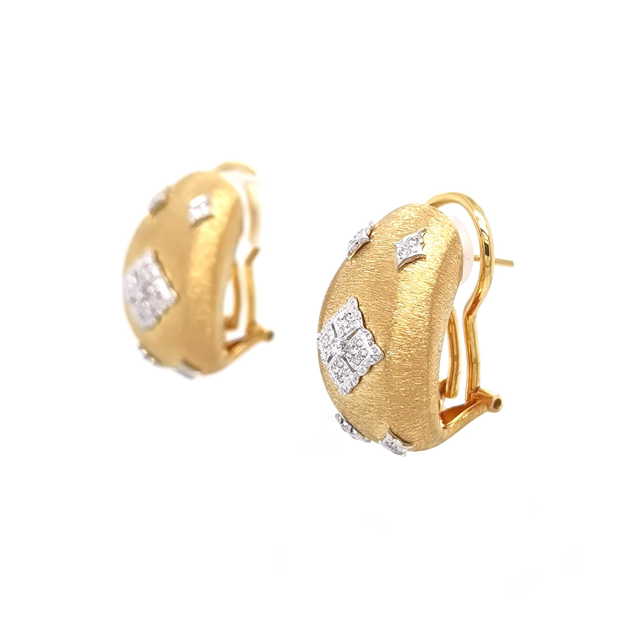 Artisan 18K Yellow & White Gold Diamond Openwork Earrings in Florentine Finish