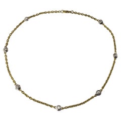 18K Yellow/White Gold Diamond Textured Link Necklace #15271