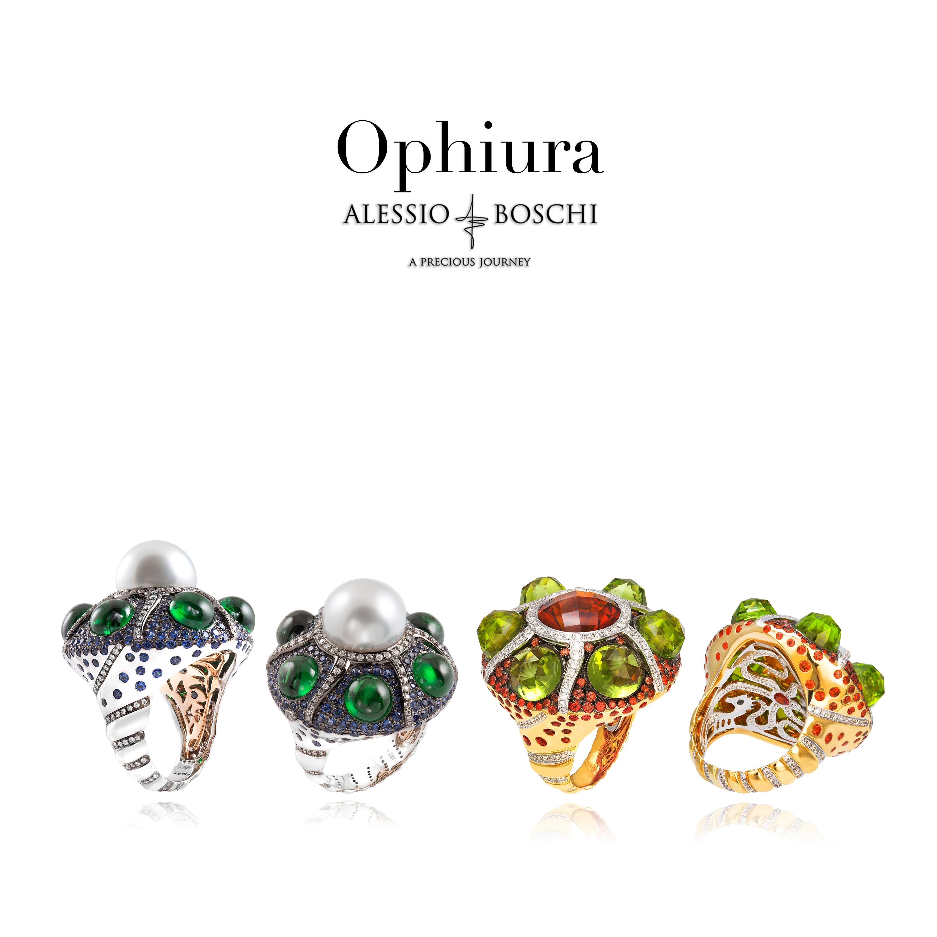 18k Yellow/White Gold, Diamonds, Orange Sapphires, Peridots, Citrine, Ring In Excellent Condition For Sale In Bangkok, TH
