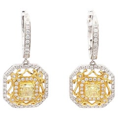 18K Yellow & White Gold Earrings with Fancy Yellow & White Diamonds