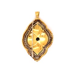 18 Karat Yellow and White Gold Enamel Rose Cut Diamond Brooch Pendant