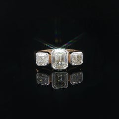 18k Yellow & White Gold GIA 2.60ctw Emerald Cut Bezel Set Diamond 3 Stone Ring