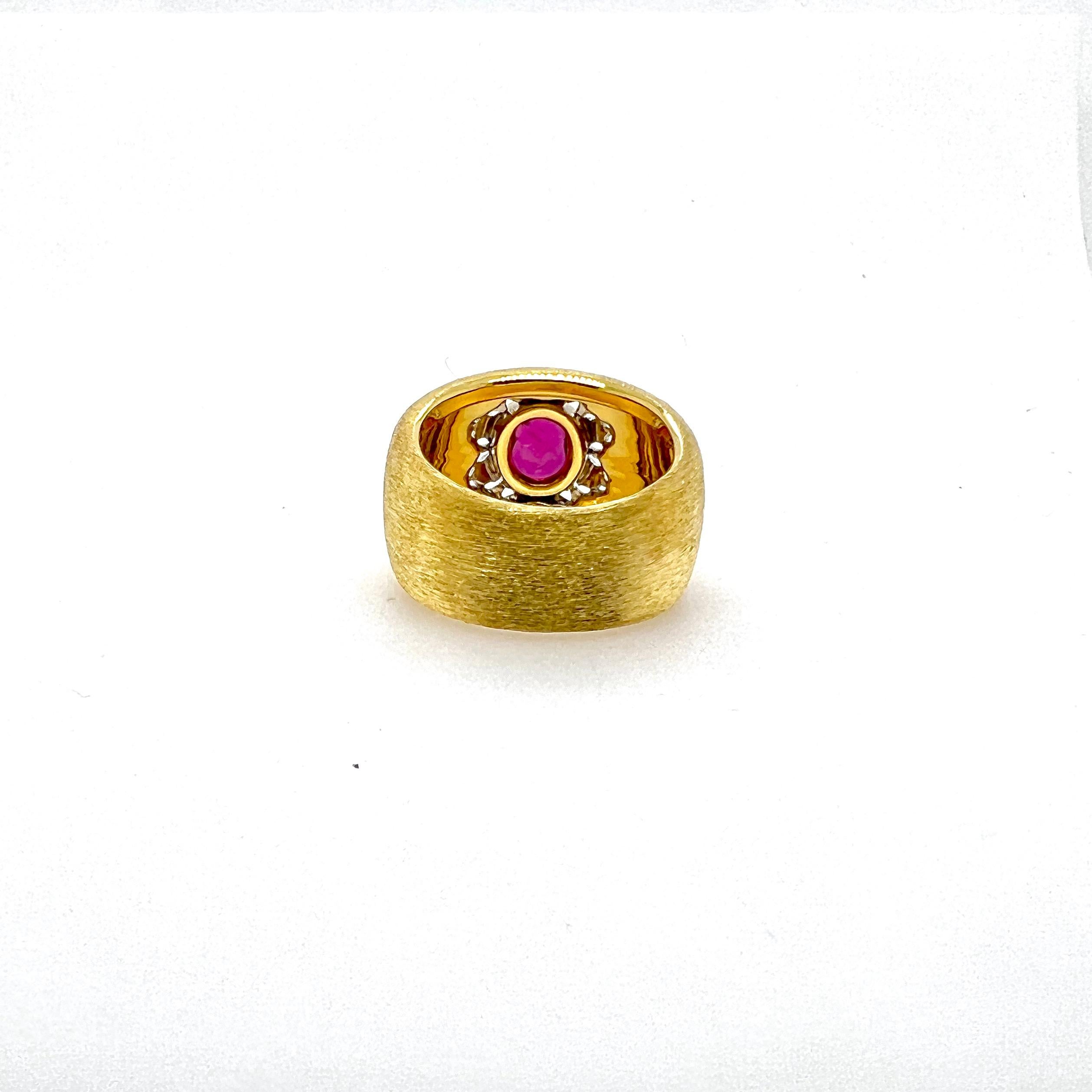 Contemporary 18K Yellow & White Gold Handmade Unheated Ruby & Diamond Band For Sale