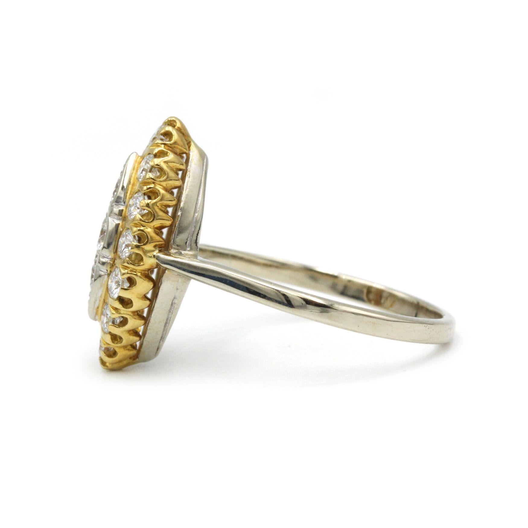 Contemporary 18K Yellow & White Gold Marquise Diamond Cluster Ring – 1.45 ct G VS Diamonds For Sale