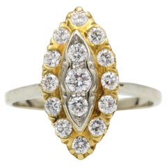 Bague en or jaune et blanc 18K à grappe de diamants marquise - 1,45 ct G VS Diamants