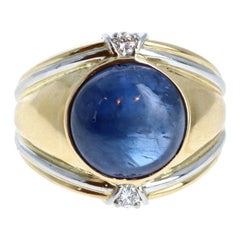 18k Yellow 
White Gold Natural Cabochon Sapphire 
Diamond Ring 11.11ctw 14.7g