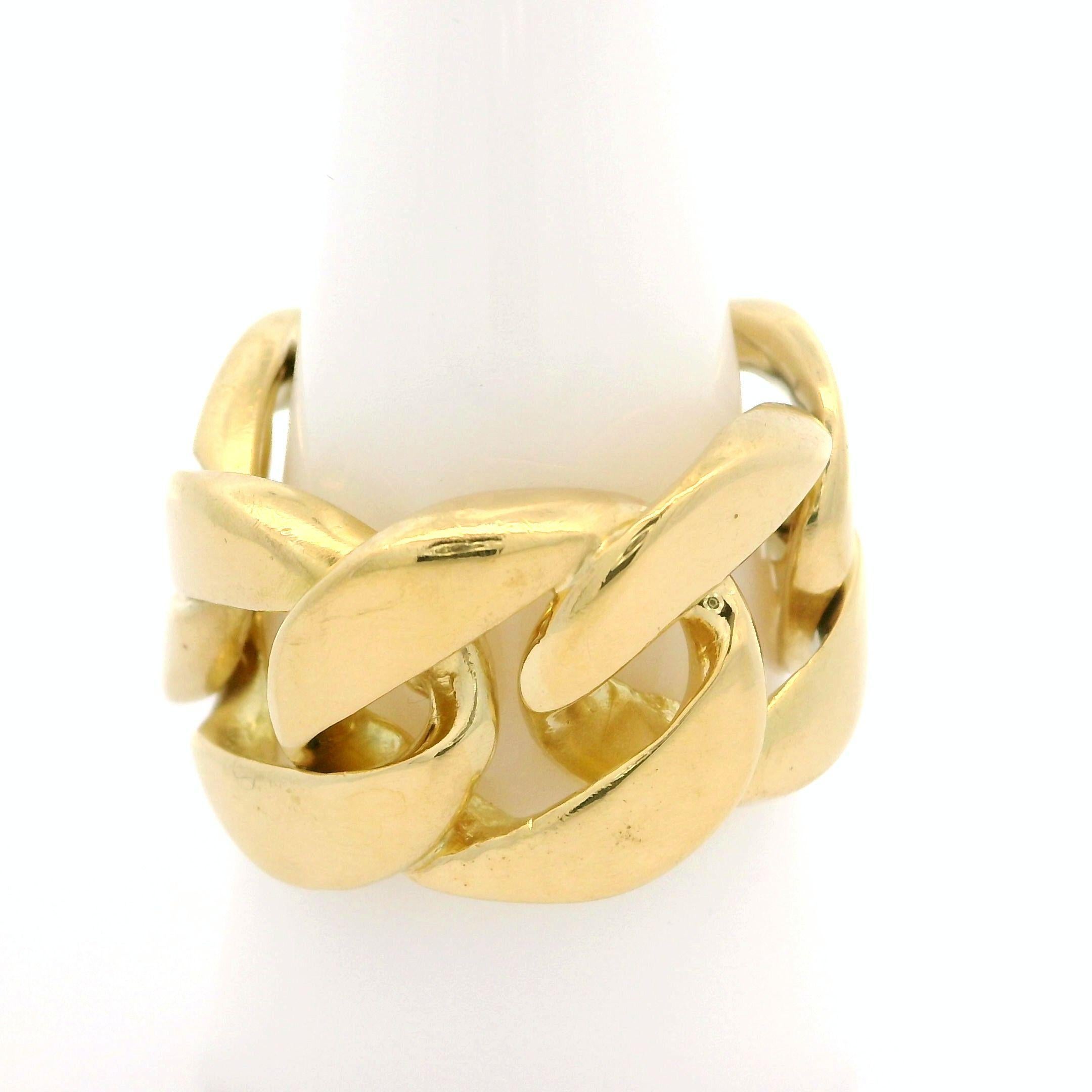 Women's 18k Yellow & White Gold Pave Diamond Center Curb Cuban Link Band Ring Sz 9 For Sale