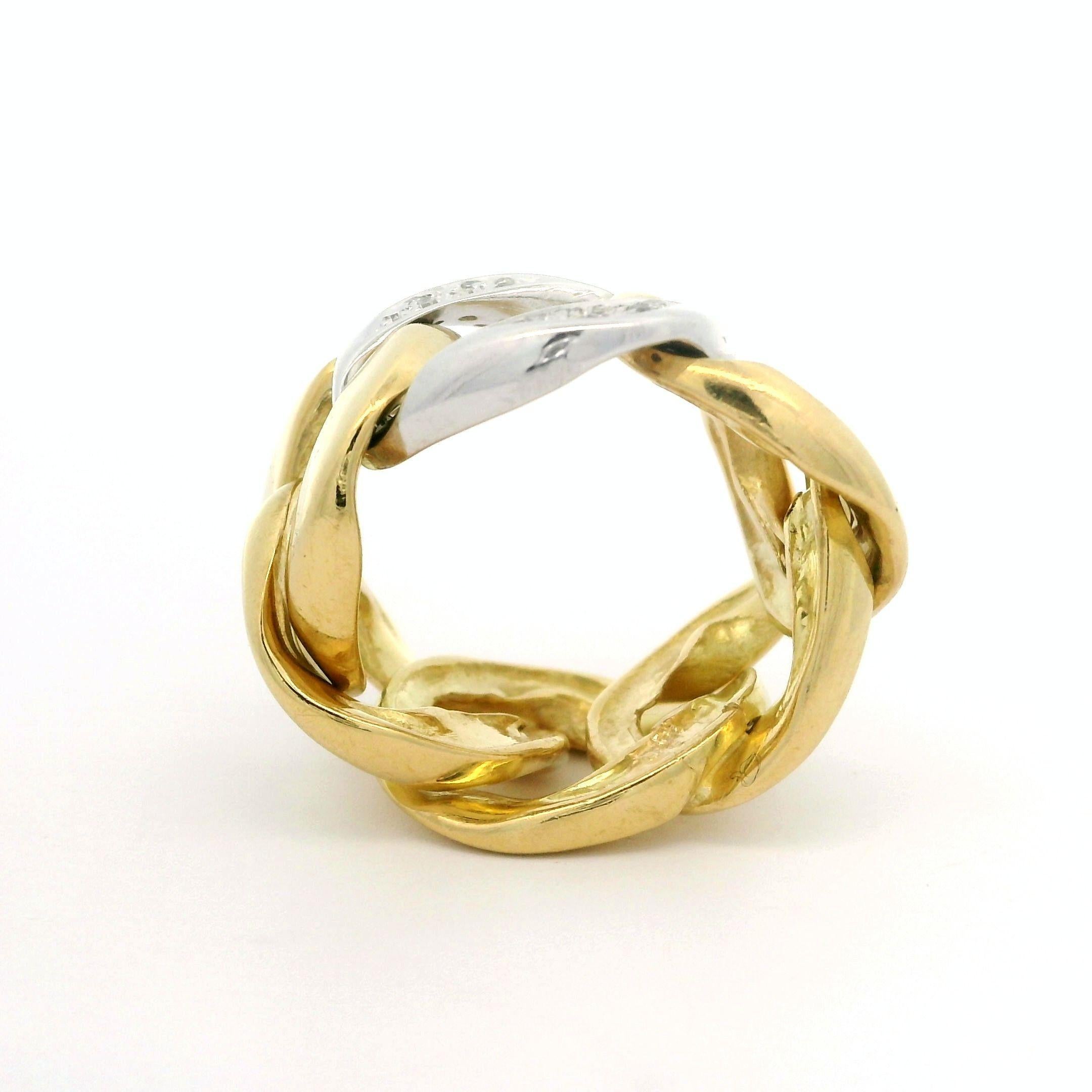 18k Yellow & White Gold Pave Diamond Center Curb Cuban Link Band Ring Sz 9 For Sale 1