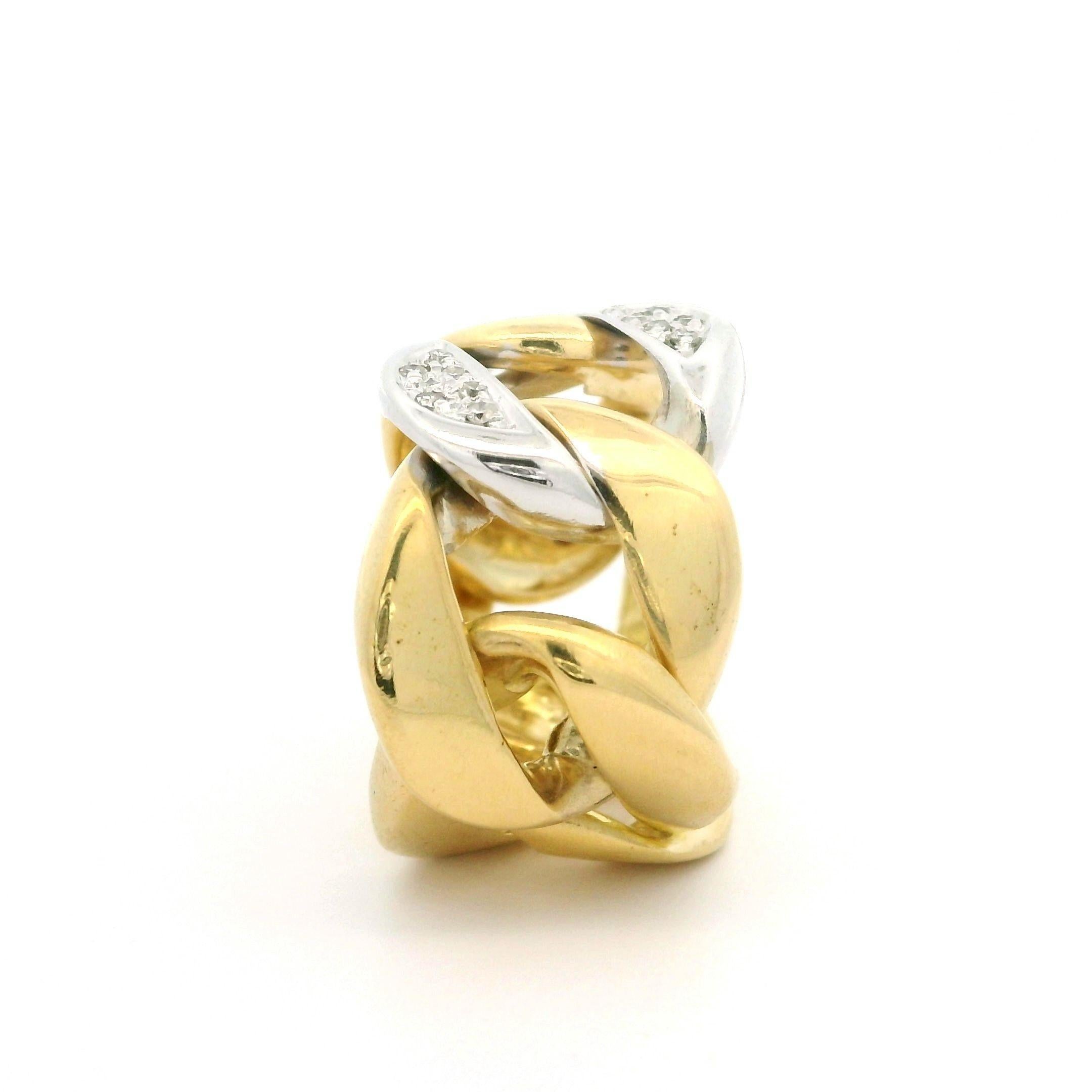18k Yellow & White Gold Pave Diamond Center Curb Cuban Link Band Ring Sz 9 For Sale 3