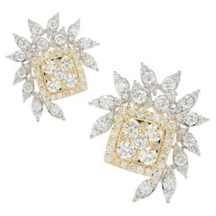 18k Yellow & White Gold Pave Fancy Yellow Diamond & White Diamond Spray Earrings