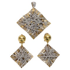 18k Yellow & White Gold Pendant & Earring Set, 27.0g