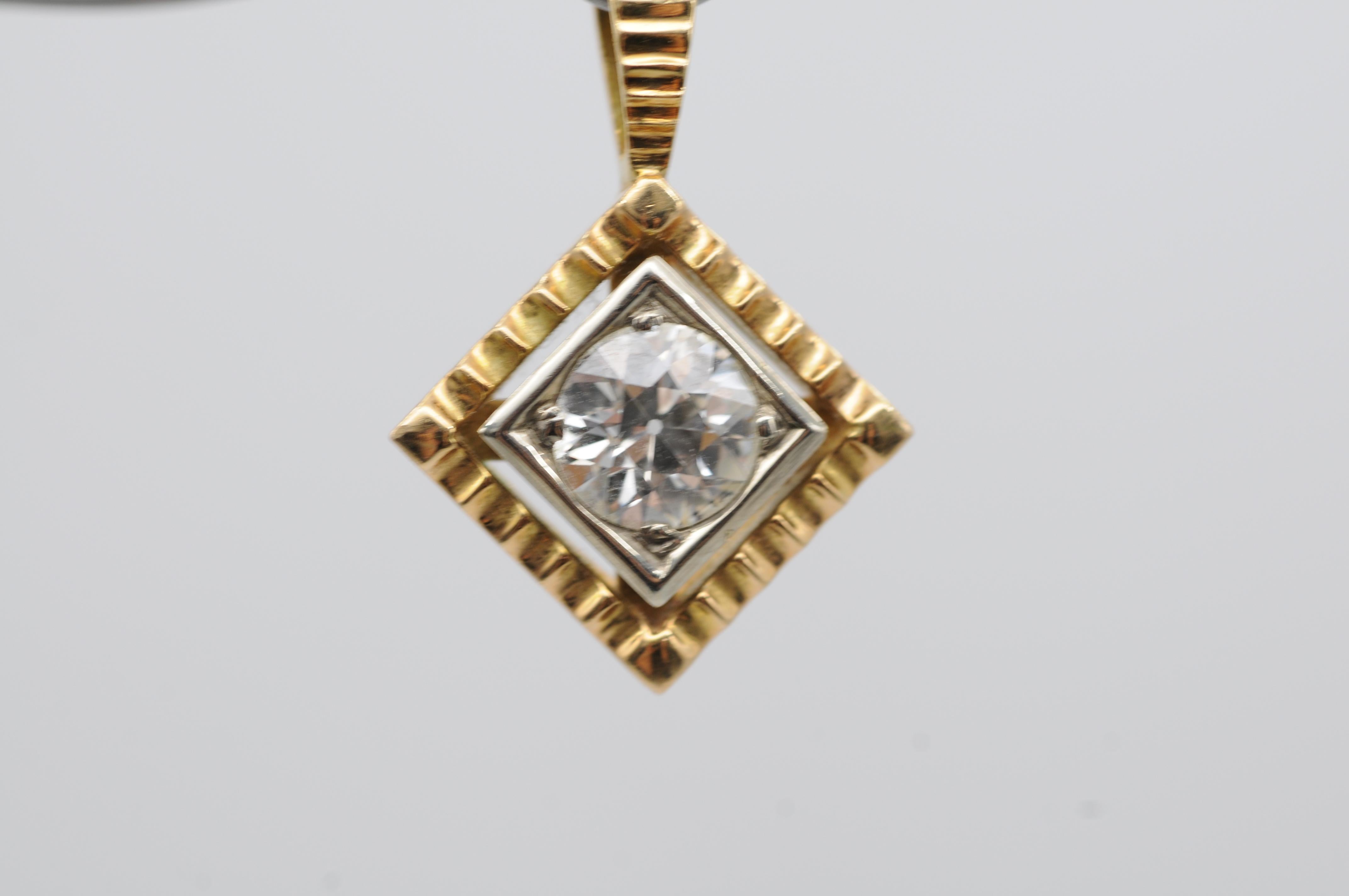Pendentif en or jaune/blanc 18 carats avec diamant de 1,02 carat de taille ancienne, F VVS1 Bon état - En vente à Berlin, BE