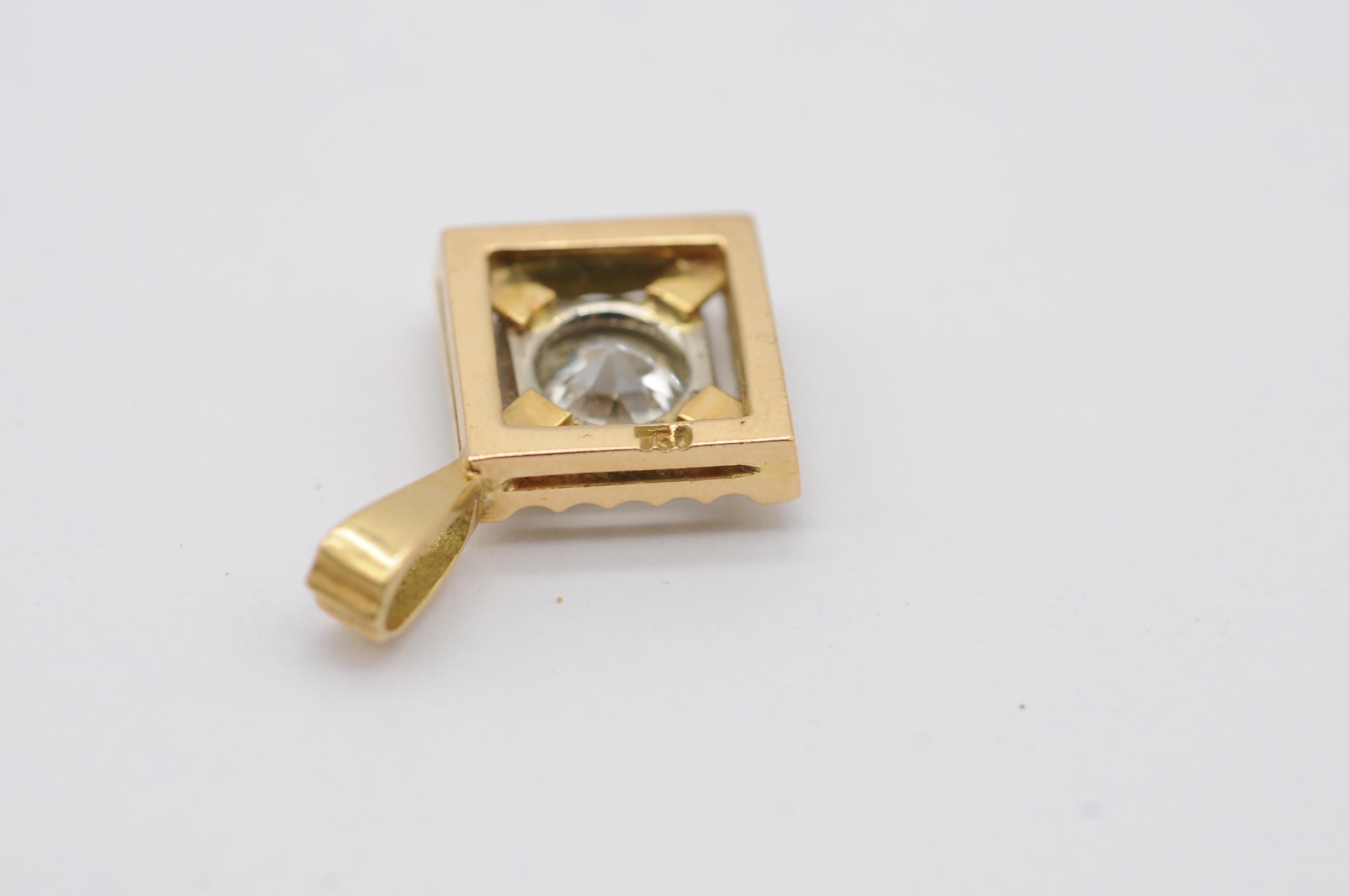 Pendentif en or jaune/blanc 18 carats avec diamant de 1,02 carat de taille ancienne, F VVS1 en vente 2