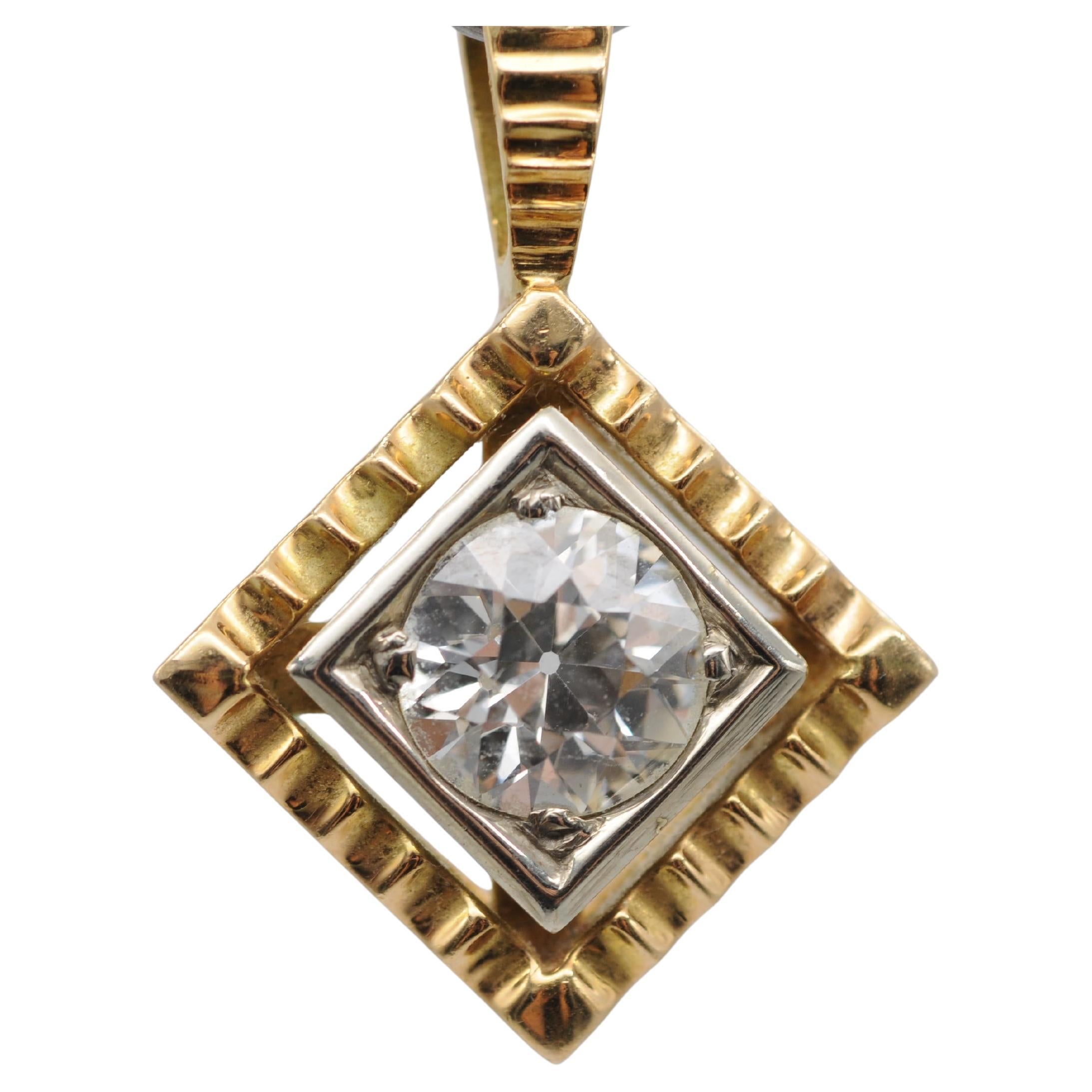 18k Yellow/White Gold Pendant with 1.02ct Old-Cut Diamond, F VVS1