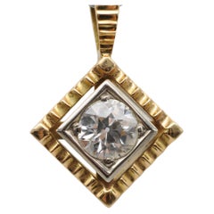 Colgante de oro amarillo/blanco de 18k con diamante talla antigua de 1,02 ct, F VVS1