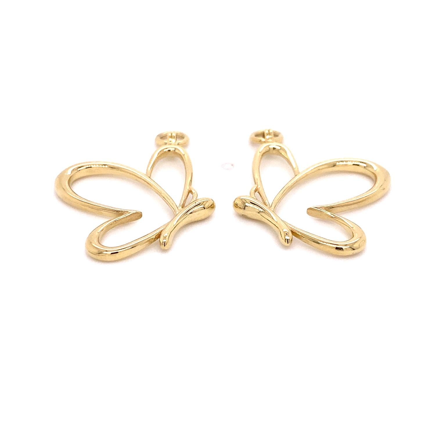 Contemporary 18k Yellow & White Gold Reversible Hoops with 18k Yellow Gold Butterfly Jackets For Sale