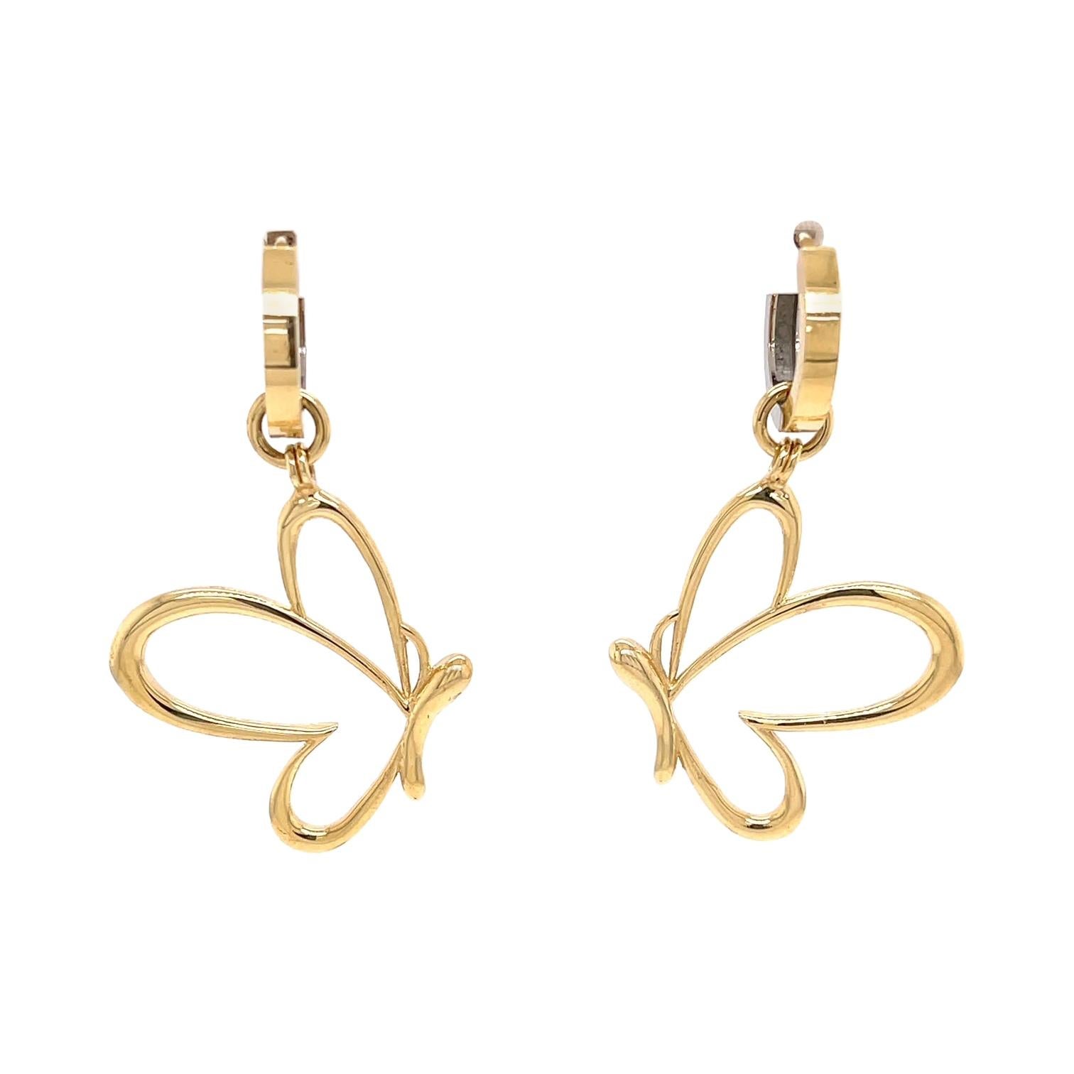 18k Yellow & White Gold Reversible Hoops with 18k Yellow Gold Butterfly Jackets