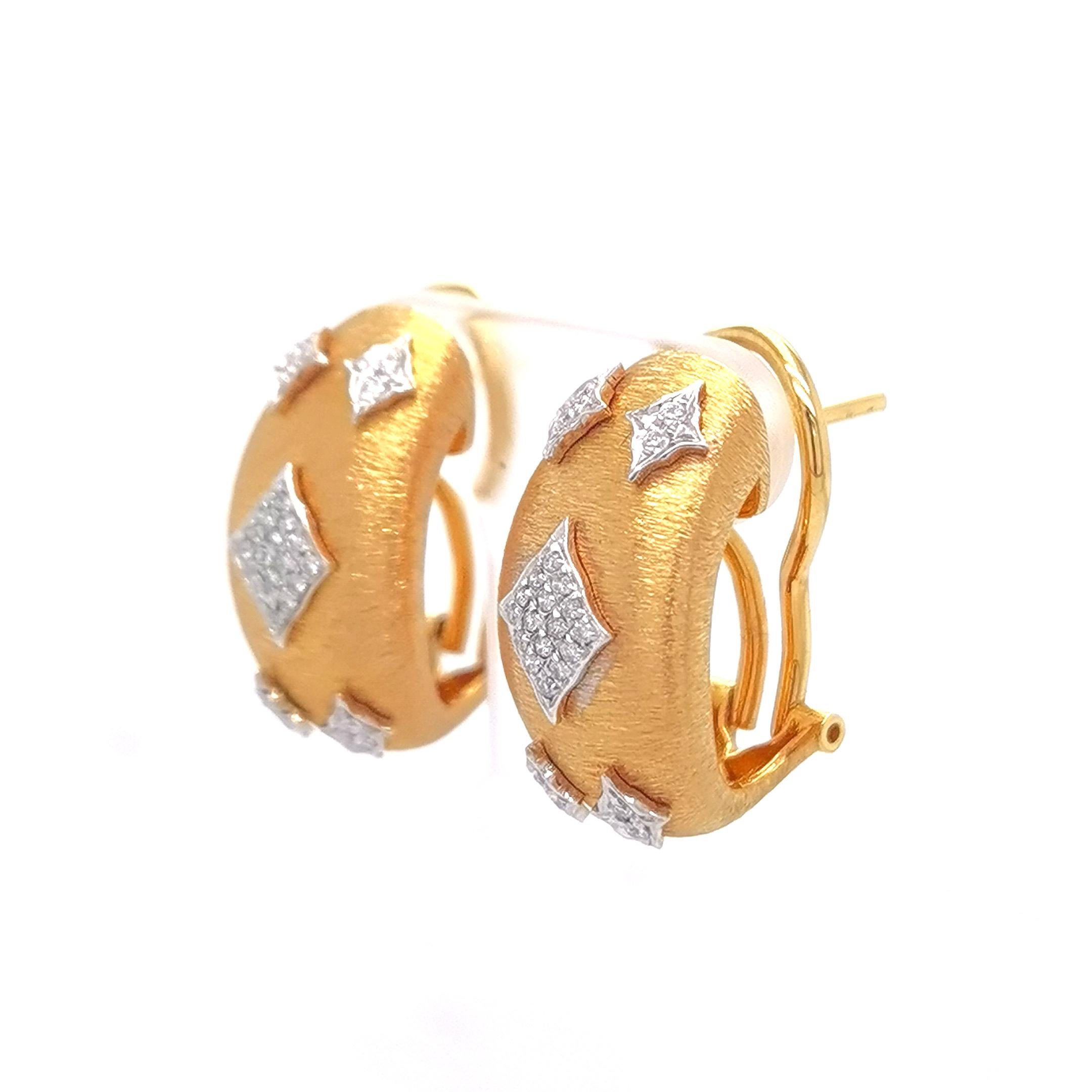 Artisan 18K Yellow & White Gold Rhombus Diamond Earrings in Florentine Finish