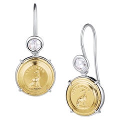 Boucles d'oreilles en or jaune et blanc 18K, diamants taille rose et intaille fidèle antique