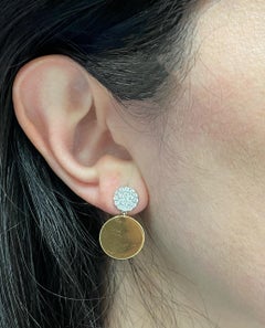 Circular Drop Medallion Earrings with Diamonds in 18K Yellow & White Gold