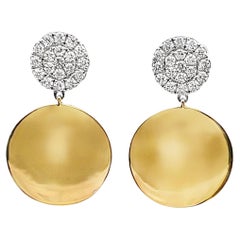 18K Yellow & White Gold Circular Drop Earrings with Diamonds and Pushbacks