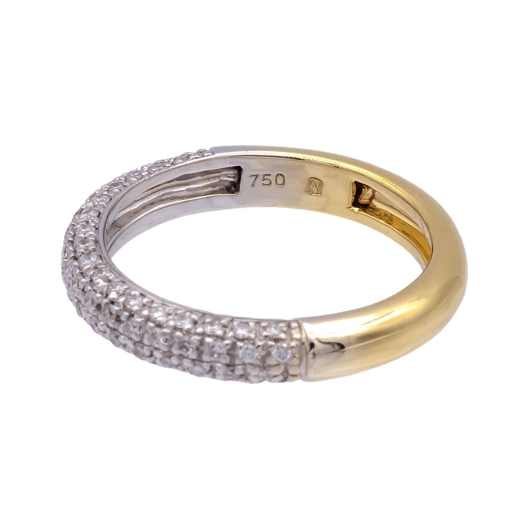 Modern 18k Yellow White Gold Round Pave Diamond 4 Row Band Ring 0.51 Cts For Sale