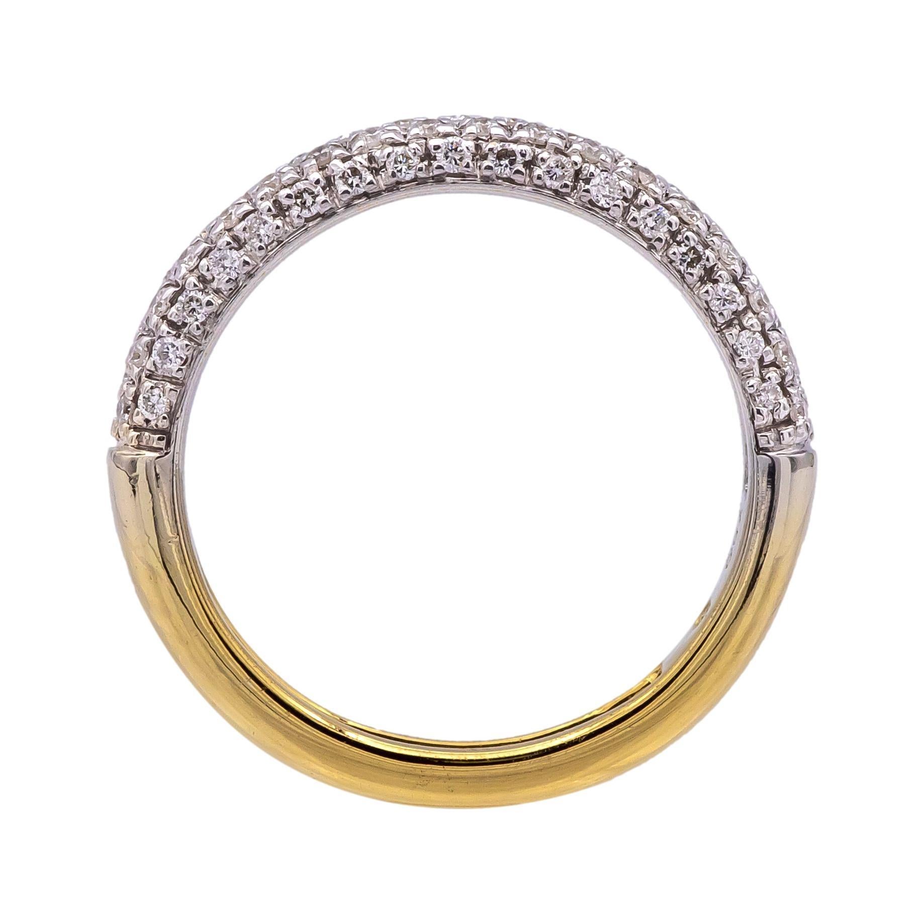 Women's 18k Yellow White Gold Round Pave Diamond 4 Row Band Ring 0.51 Cts For Sale