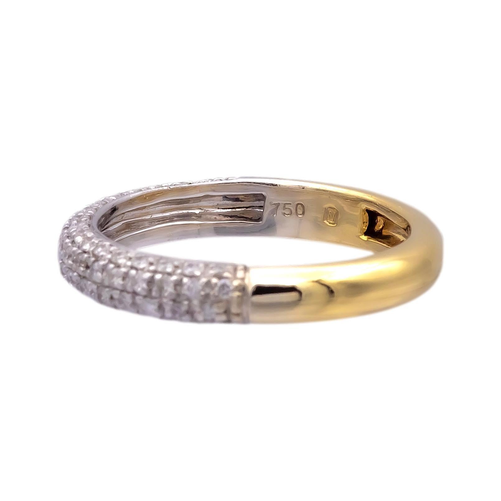 18k Yellow White Gold Round Pave Diamond 4 Row Band Ring 0.51 Cts For Sale 1